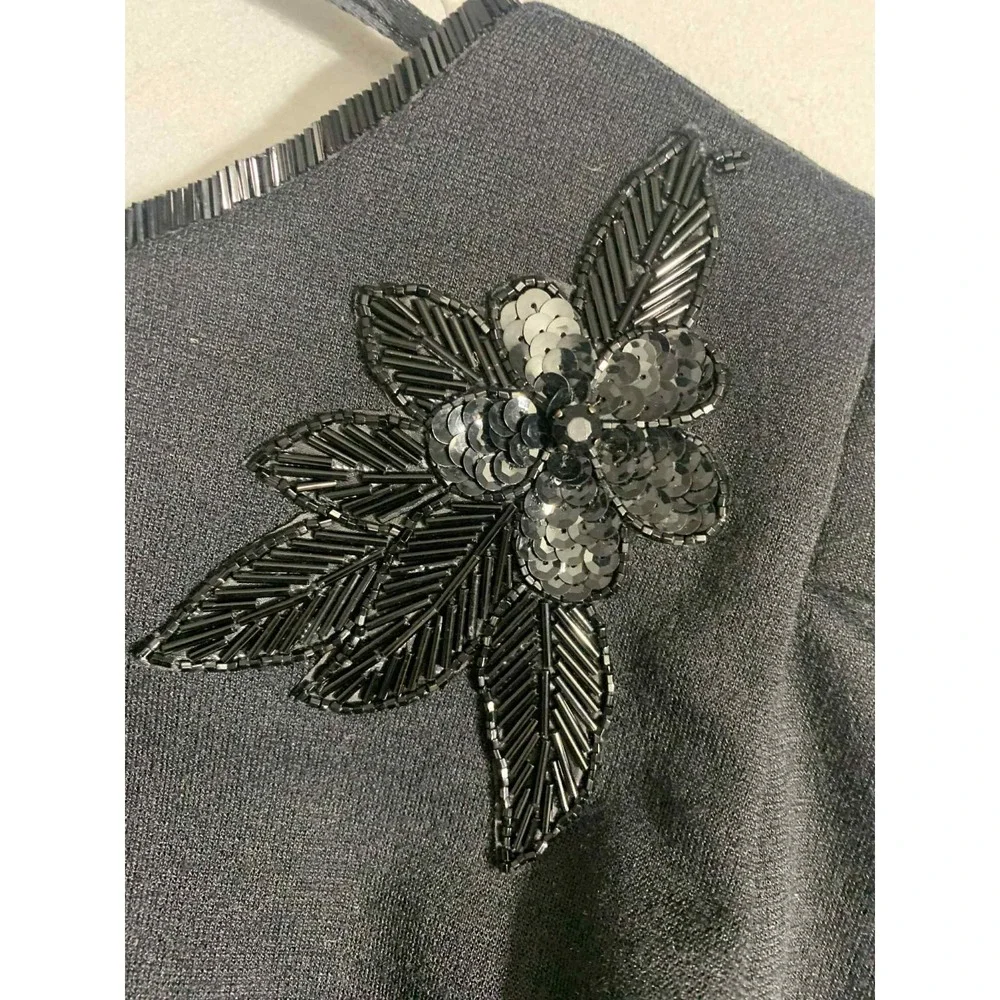 J.S.J. Peplum Dress Women 5/6 Black Sequin Beaded Vintage 80s Cocktail Goth Glam
